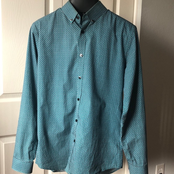 Express Geo Pattern Fitted Button Down Dress Shirt - Picture 1 of 3